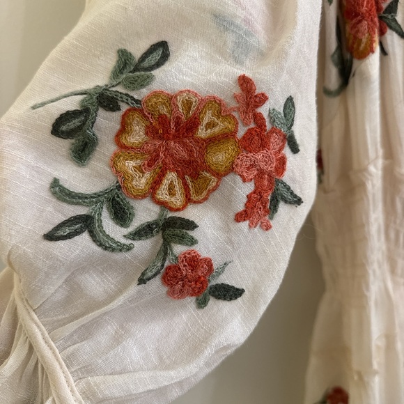 Anthropologie Cream Floral Embroidered Dress - Picture 3 of 6